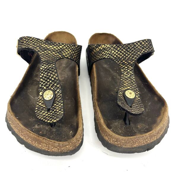 Birkenstock Women's 6.5 / 37 Gizeh Gold Embossed Microfiber Snake Thong Sandals - Picture 4 of 10